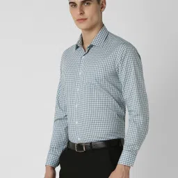 Van Heusen Blue Cotton Slim fit Checks Formal Shirt image 3