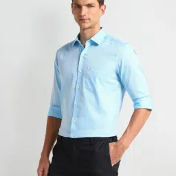 Arrow Blue Cotton Slim Fit Printed Shirt image 3