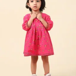 Fabindia Kids Pink Printed Dress-image-35