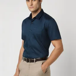 Peter England Navy Cotton Regular Fit Shirt image 3