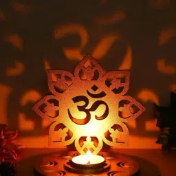 eCraftIndia Golden Mdf Wooden Om Shadow Decorative Tea Light Candle Holder Diya Stand-image-53