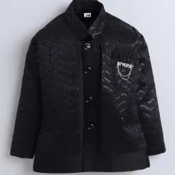 Fourfolds Boys Black Embellished Full Sleeves Indo Blazer with Pants image 3