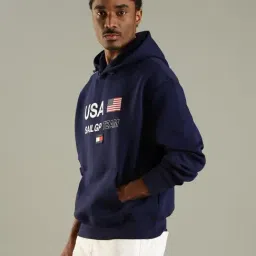 Tommy Hilfiger Dark Blue Cotton Comfort Fit Printed Hooded Sweatshirt image 3