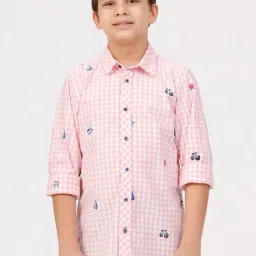 Kate & Oscar Boys Pink Cotton Checks Shirt-picture-47