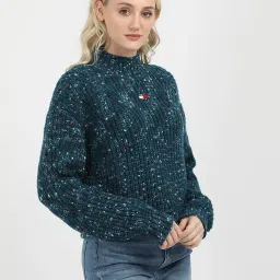 TOMMY HILFIGER Teal Self Design Sweater image 3