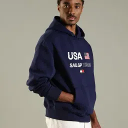 Tommy Hilfiger Dark Blue Cotton Comfort Fit Printed Hooded Sweatshirt image 4