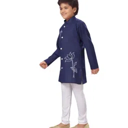 Ahhaaaa Kids Navy & White Printed Kurta with Pyjamas image 3