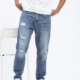 SHOWOFFFF Men Jean Straight Fit Mid-Rise Highly Distressed Light Fade Jeans-picture-39