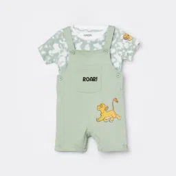 Juniors by Lifestyle Boys Green Cotton Printed Dungaree-image-1