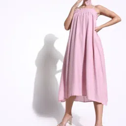 SHOWOFFFF Pink Cotton Regular Fit Dress With Neck Tie image 5