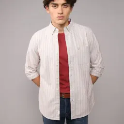 American Eagle White Cotton Slim Fit Striped Shirt-picture-12