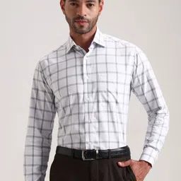METAL Slim Fit Checked Spread Collar Cotton Formal Shirt-image-53