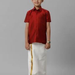 Ramraj Boys Red Cream Shirt & Dhoti Set-picture-36