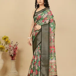 J 6 DESIGNER Floral Printed Zari Block Print Saree image 4