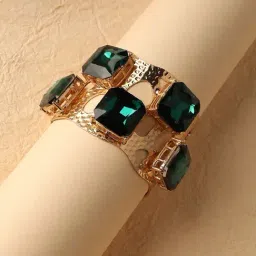 Sohi Women's Dented Stone Statement Bracelet - Emerald Green-image-32