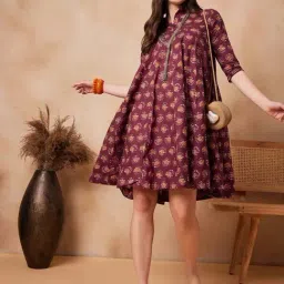 Inweave Maroon Printed A-Line Dress image 5