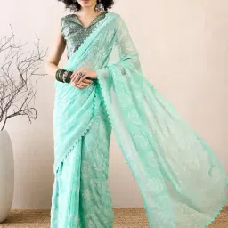 Saree Mall Green Embellished Sarees With Unstitched Blouse-picture-10