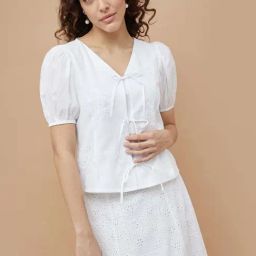 Code By Lifestyle Off White Cotton Regular Fit Embroidered Top-picture-16