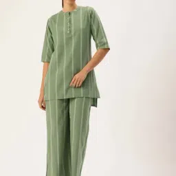 Clt.S Green Cotton Regular Fit Striped Pyjamas Set-picture-12
