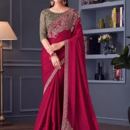 Saree Mall Pink Satin Embellished Saree with Blouse Piece image 2