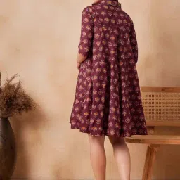 Inweave Maroon Printed A-Line Dress image 3