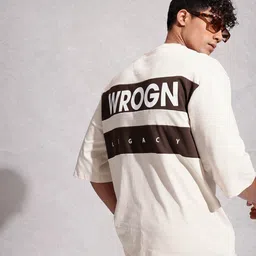 WROGN Brand Logo Printed Drop-Shoulder Sleeves Pure Cotton T-shirt-image-28