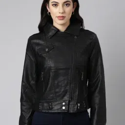 showoffff SHOWOFF Black Regular Fit Biker Jacket-picture-33