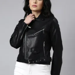 showoffff SHOWOFF Black Regular Fit Biker Jacket-picture-31
