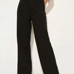 Only Black Solid Trousers-image-0