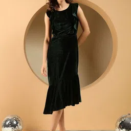 VAARARO Ruffled Velvet Sheath Midi Dress-picture-27