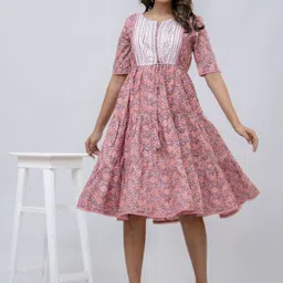 A&K Floral Printed Cotton Fit & Flare Ethnic Dress-picture-15