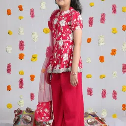 Cutiekins Girls Floral Regular Thread Work Top with Palazzos & With Dupatta image 5