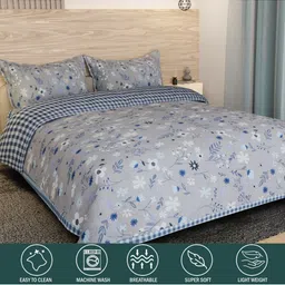 Innovative Edge Ultrasonic Grey Printed Cotton 210 TC Queen Bedsheet Set 2.28m x 2.54m image 3