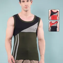 RKG Pack Of 3 Colourblocked Round Neck Sleeveless Cotton Gym Vests image 5