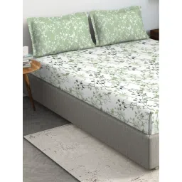 ddecor live beautiful DDecor Live Beautiful, Cotton 1 Double Bedsheet With 2 Pillow Covers, 144 Tc, Green image 2