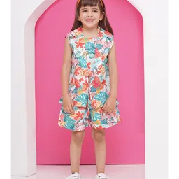 AJ Dezines Pure Cotton Sleeveless Floral Printed Coordinating Top & Shorts With Jacket -Blue-picture-24