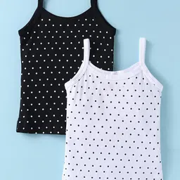 Bodycare Cotton Knit Singlet SleevesSlips With Polka Dot Print Pack of 2 - Black & White image 1