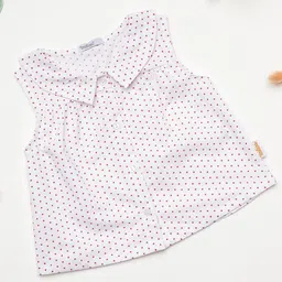 Milou Cotton Sleeveless Polka Dots Printed Top - White & Pink-image-94