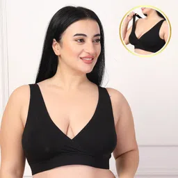 Zelena Women 95% Modal & 5% Ealstane Maternity Feeding Bra With Padding - Black-picture-28