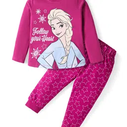 Babyhug Disney Single Jersey Knit Full Sleeves Night Suit with Frozen Graphics - Dark Pink-picture-20