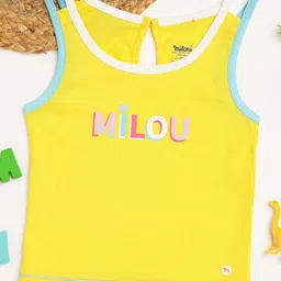 Milou Cotton Sleeveless Brand Name Printed Bio Washed Tank Top - Yellow-image-93