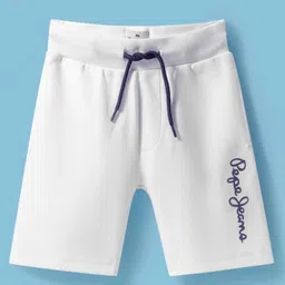 Pepe Jeans Cotton Elastane Woven Above Knee Length Shorts With Brand Print - Off White-picture-23