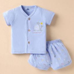 Zero Sinker Knit Half Sleeves Shorts Night Suit with Sea Sand Text Print - Light Blue-picture-16