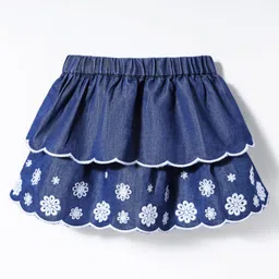 Little Kangaroos Denim Woven Knee Length Skirt With Floral Embroidery - Navy Blue image 1