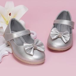 Neska Moda Stones Embellished Bow Applique Detailed Marie Jane Ballerinas - Silver-picture-32