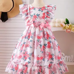 tior Georgette Woven Sleeveless Floral Printed Bow Applique Detailed Dress - Pink-picture-22
