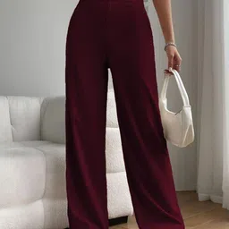 Moda Rapido Women Maroon Lycra Solid Regular Trousers image 2