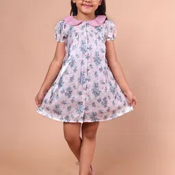 PINK MERMAID Girls Floral Print Puff Sleeve Cotton A-Line Dress image 3