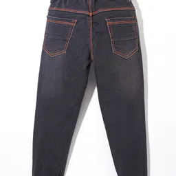 Olio Kids Denim Woven Full Length Jeans With Text Embroidery Solid Colour - Black image 2