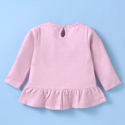 Simply Fleece Knit Full Sleeves Winter Frock With Heart Patch - Pink image 2